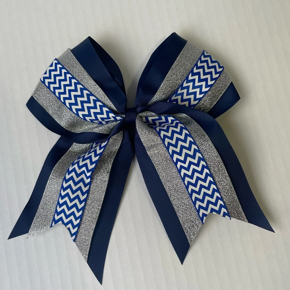 6 Piece 7” and 6”  inch Pony Tail Cheer Bows Chevron Glitter Polka Dot Checkered